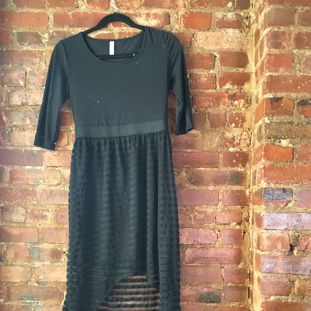 Black midi to maxi sheer striped dress